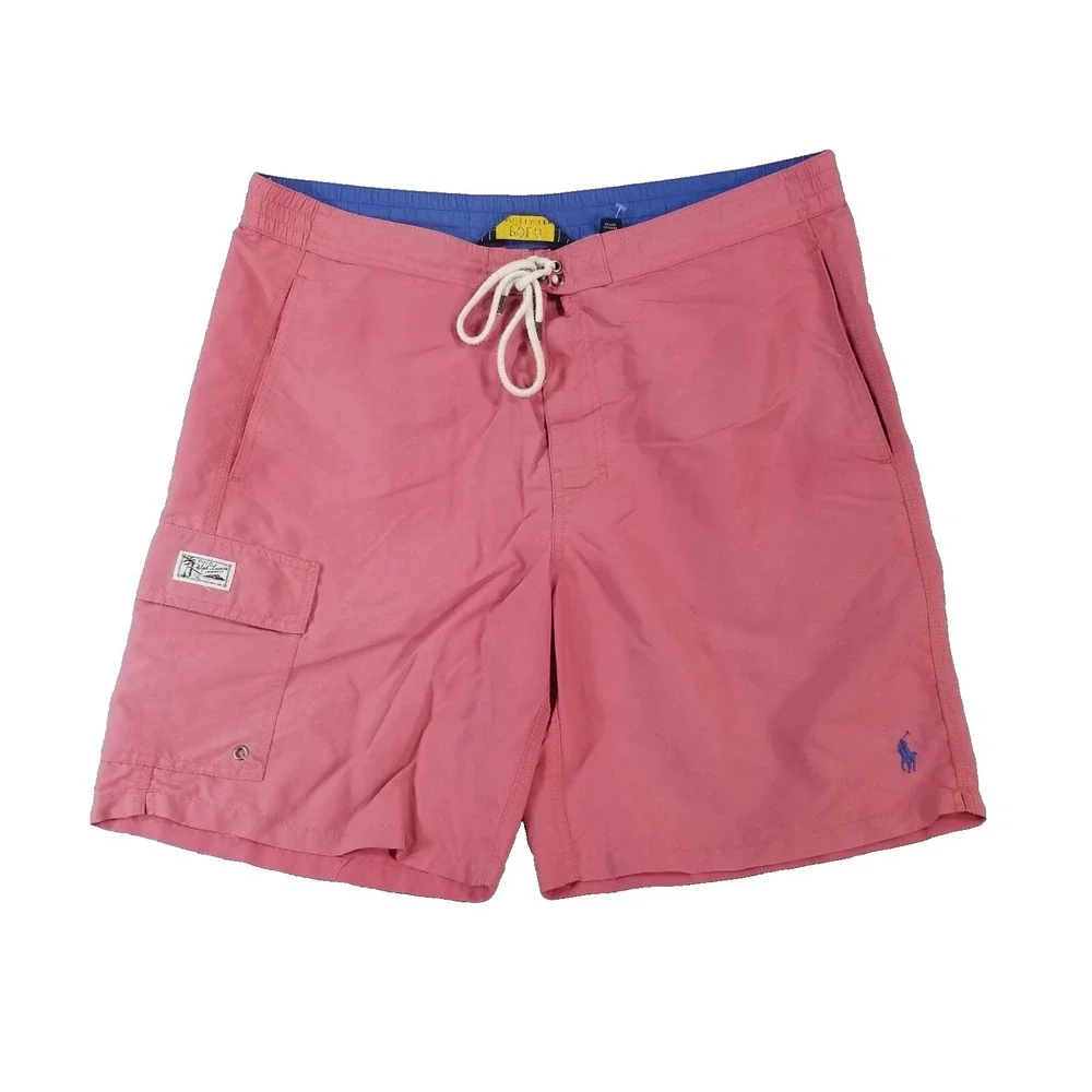 Polo Ralph Lauren board shorts bathing suit cargo pocket men's large pink nylon